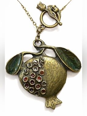 Vintage Pomegranate Pendant Necklace, One-of-a-Kind Boho Statement Necklace